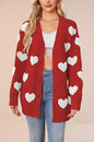 Women's Valentine's Day Heart Knitted Buttons Mid-length Sweaters