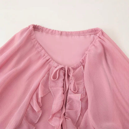 Women's Summer Laminated Ruffled Tied Chiffon Dress Dresses
