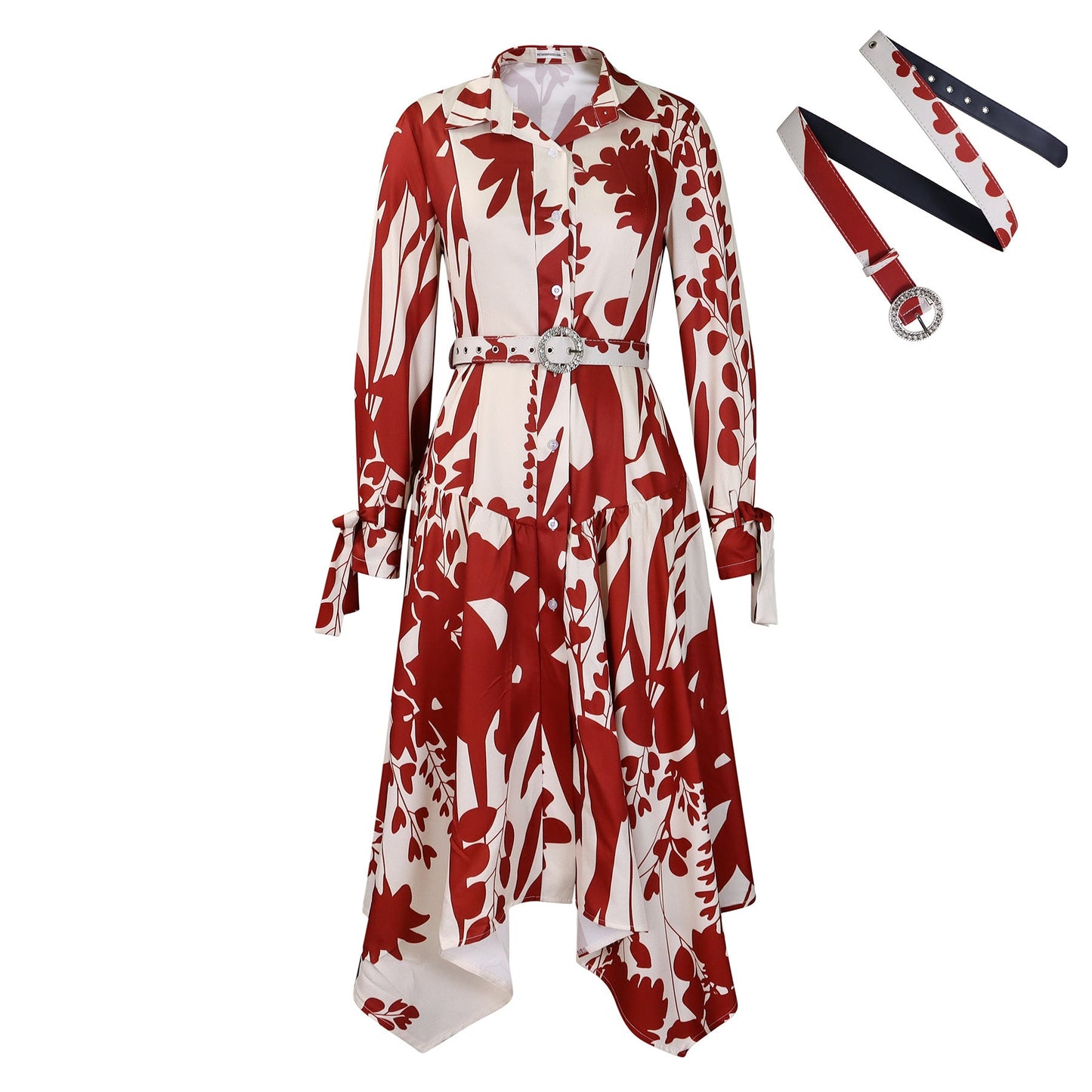 Women's Summer Fashion Temperament Printed Lapel Long Sleeve Skirts