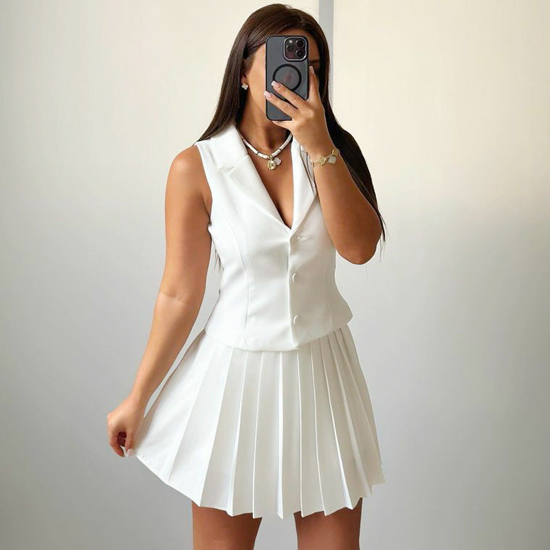 Women's Summer Pleated Fashion Casual Two-piece Suits