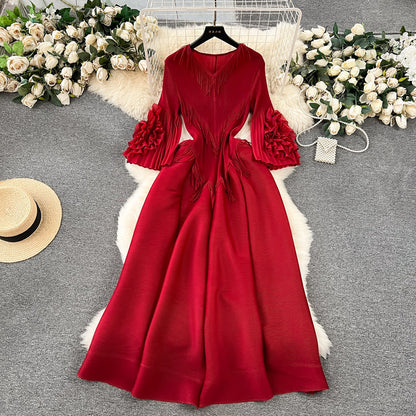Women's Palace Dress Design Tassel Long Pleated Dresses