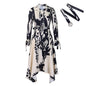 Women's Summer Fashion Temperament Printed Lapel Long Sleeve Skirts