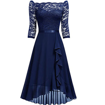 Women's Mid-length Dress Sexy Lace Chiffon Dresses