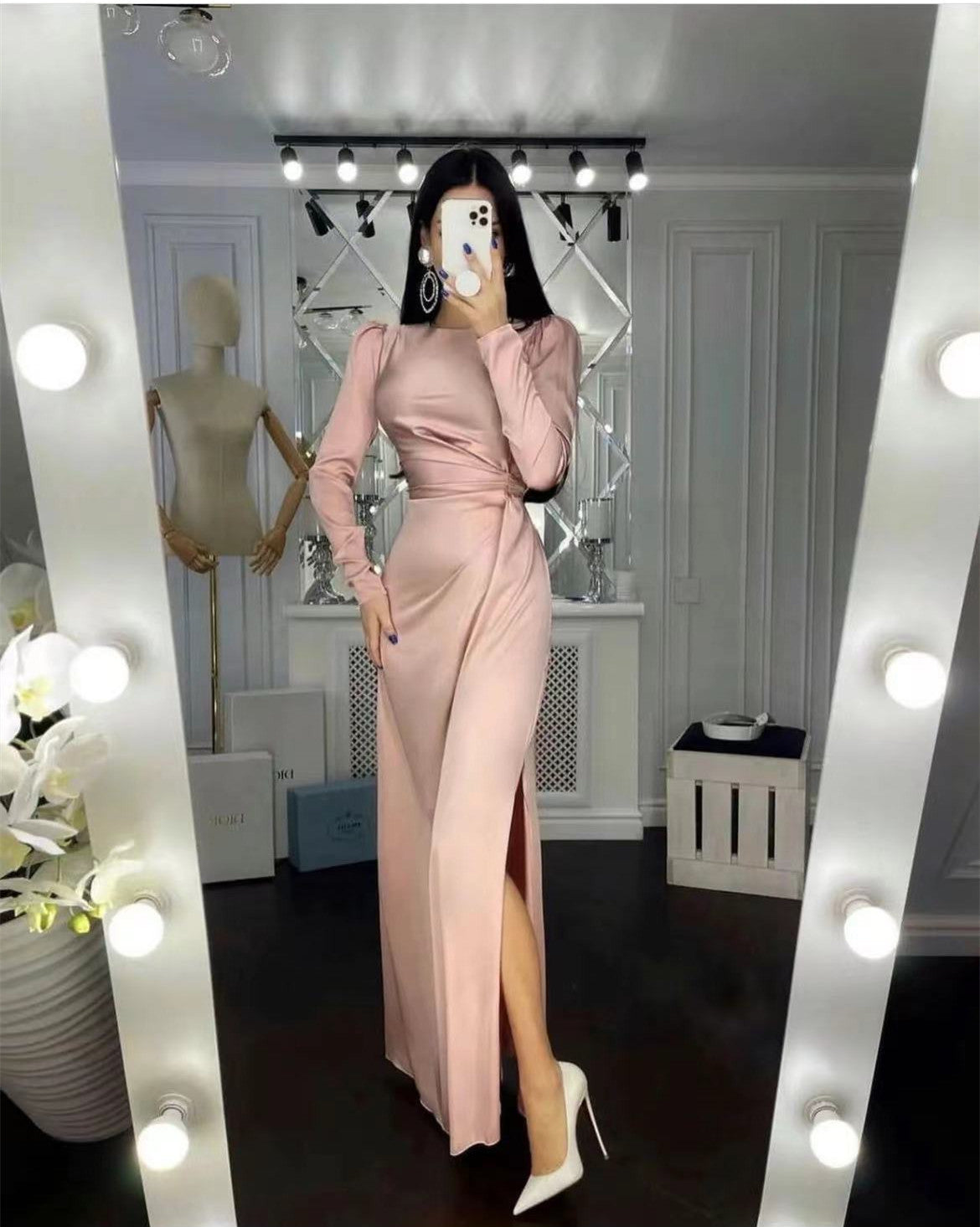 Waist Irregular Dress Winter Solid Color Long Dresses