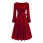 Women's Gold Veet Square Collar Christmas Long Dresses