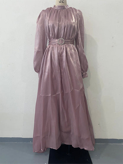 Organza Lantern Sleeve Long Slim Fit Dresses