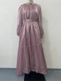 Organza Lantern Sleeve Long Slim Fit Dresses