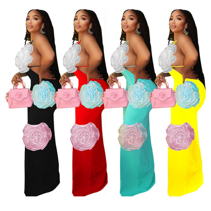 Women's Fashion Wear Solid Color Flower Dress Dresses