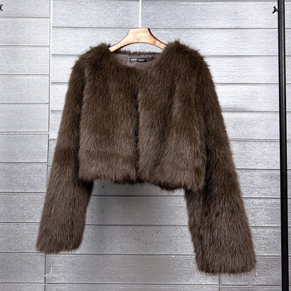 Women's Imitation Tuscan Fur Korean Style Solid Coats