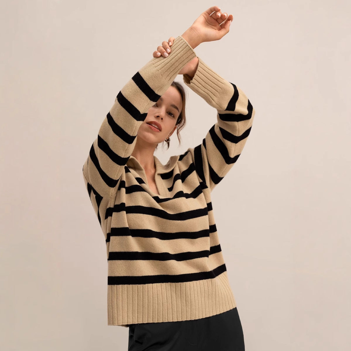 Russian Knitted Collar Contrast Color Loose Sweaters