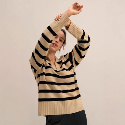 Russian Knitted Collar Contrast Color Loose Sweaters