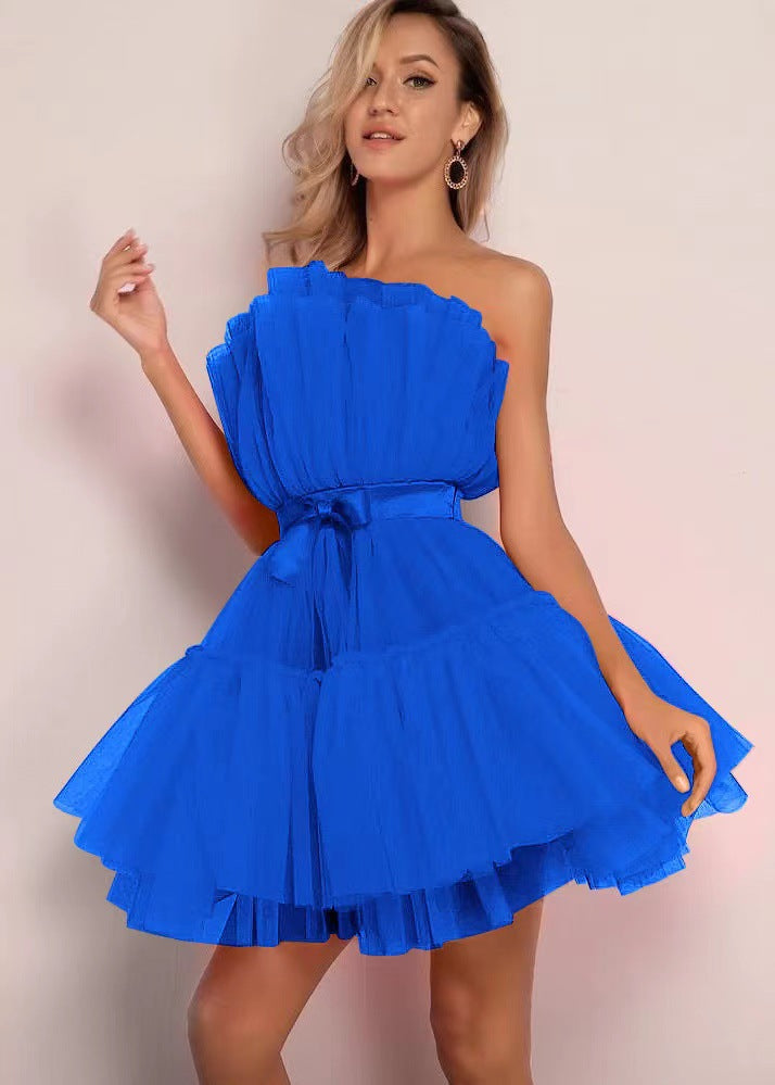 Women's Tube Mesh Graceful Bow Pettiskirt Dress Tops