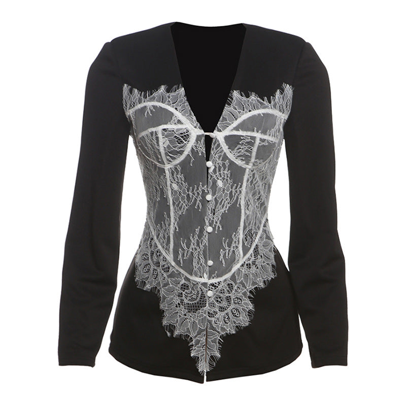 Women's Autumn Fashion Temperament Slim Lace Stitching Coats