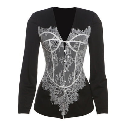 Women's Autumn Fashion Temperament Slim Lace Stitching Coats
