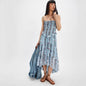 Printed Sling Vacation Style Stitching Irregular Dresses