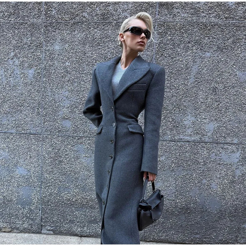 Women's Spring Woolen Elegant Lapel High Waist Coats