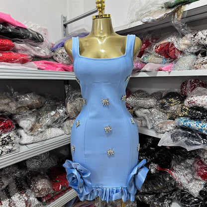 Women's Diamond Crystal Style Backless Slit Mini Skirts