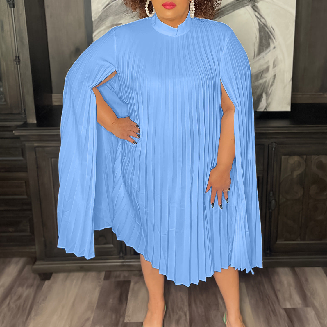 Women's Fashion Elegant Cape Loose Pleated African Plus Size