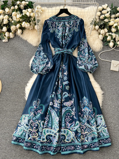 Women's Style One-piece Waist Trimming Printing Dress Dresses