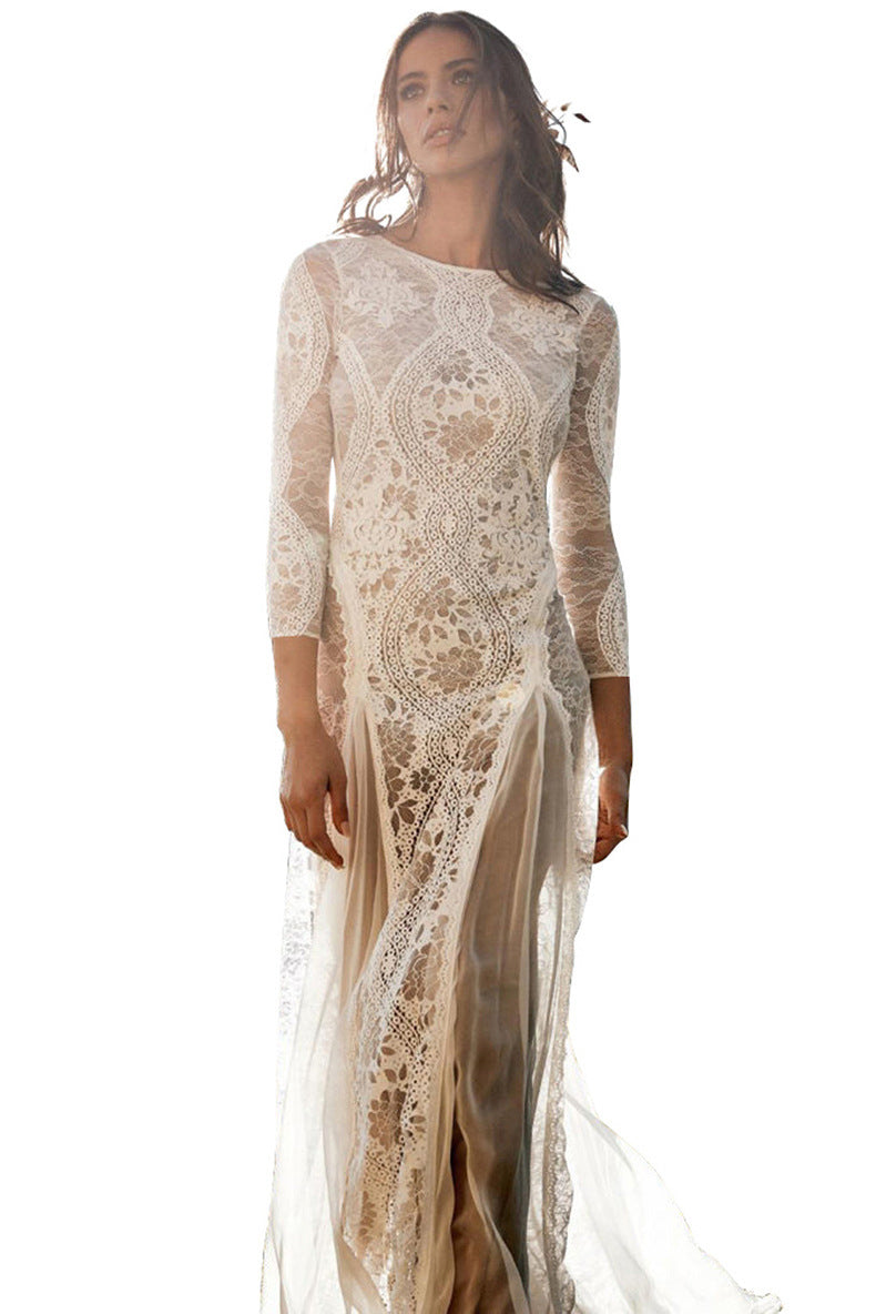 Women's Dress Round Neck Long Sleeve Hollow Dresses