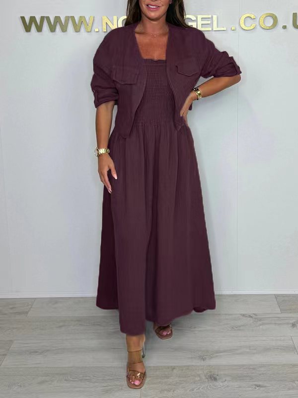 Women's Casual Long Dress Suspender Set Cardigans