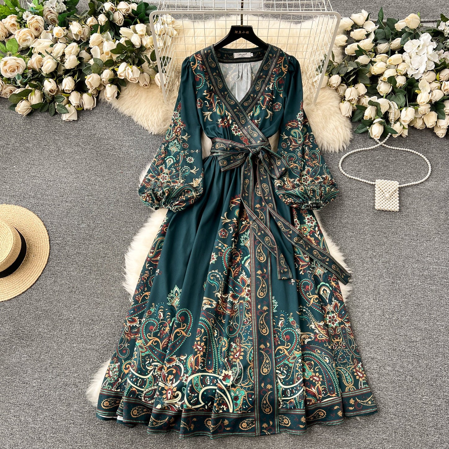 Women's Style One-piece Waist Trimming Printing Dress Dresses