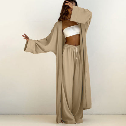 Fashion Set Solid Color Loose Robe Suits