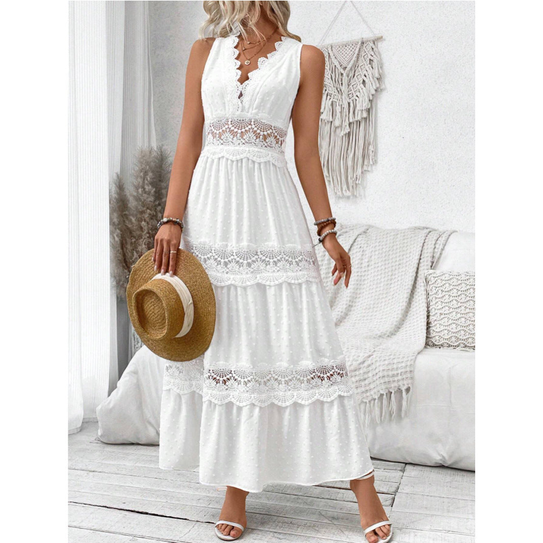 Women's Lace Stitching Collar Sleeveless Dress Dresses