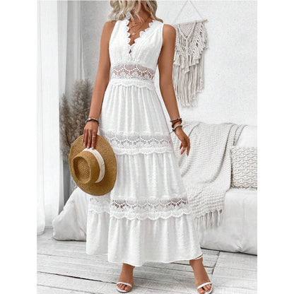 Women's Lace Stitching Collar Sleeveless Dress Dresses