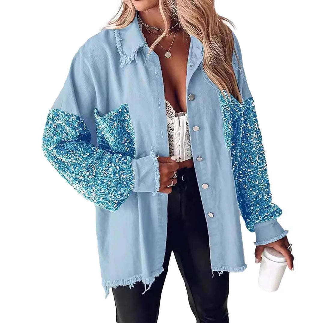 Women's Sequin Stitching Casual Fashion Elegant Shirt Jackets