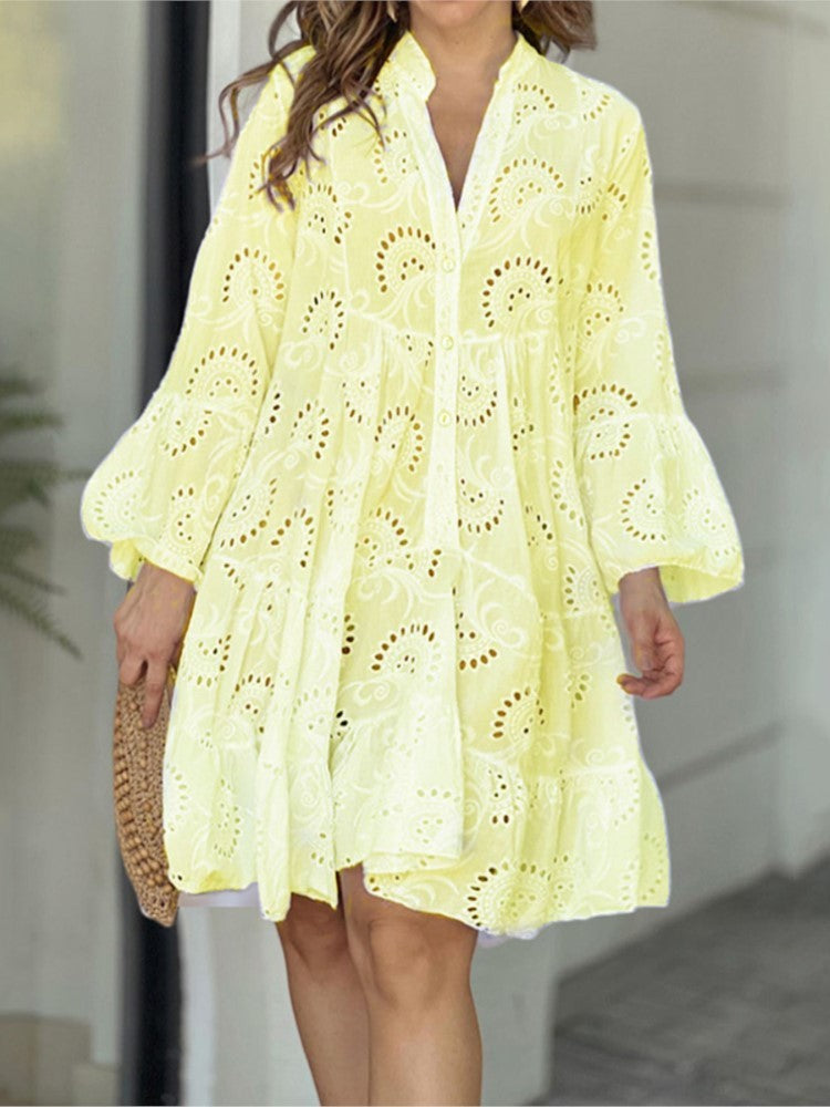 Color Loose Embroidered Cutout Lace Flower Dresses