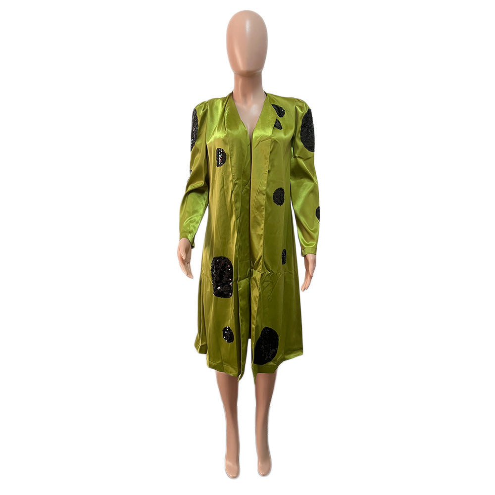 Women's Sequin Stitching Featured Dress Windbreaker Coats