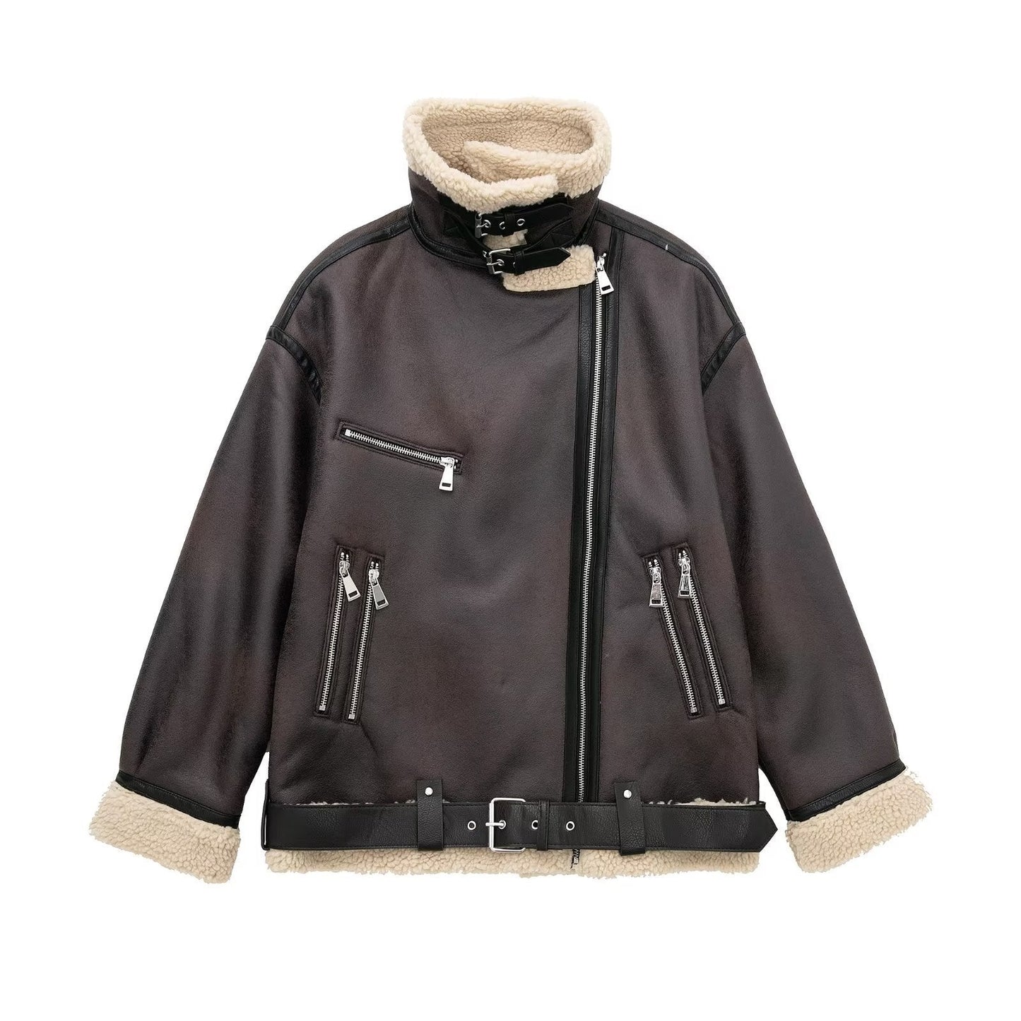Women's Stand Collar Long Sleeve Stitching Fleece Coats