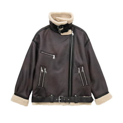 Women's Stand Collar Long Sleeve Stitching Fleece Coats