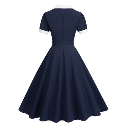 Elegant Contrast Color Lapels Commuter Fake Two-piece Large Dresses
