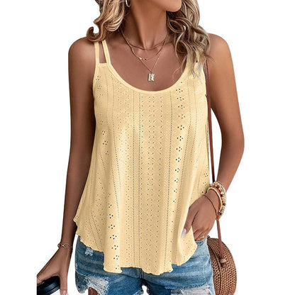 Women's Knitted Summer Round Neck Solid Color Tops