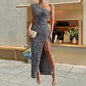 Women's Fashion Sexy Sequined Sleeveless Split Solid Dresses