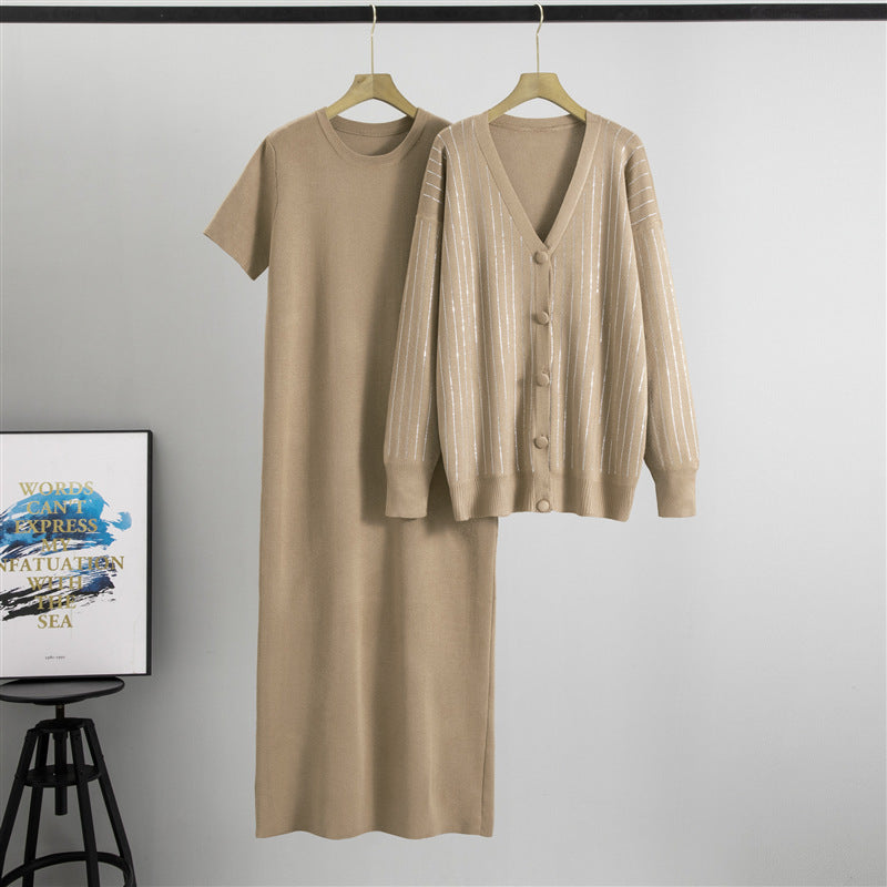 Women's Dress Long Rhinestone Knitted Casual Fashion Suits