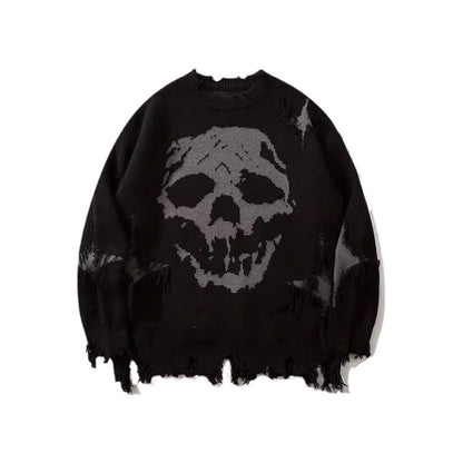 Skull Pattern Personality Street Ripped Pullover Sweaters