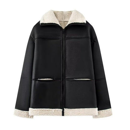 Women's Fashion Cashmere Leather Fur Collar Composite Coats