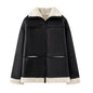 Women's Fashion Cashmere Leather Fur Collar Composite Coats