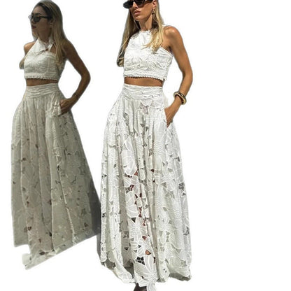 Popular Casual Lace Hollow Two-piece Set Suits