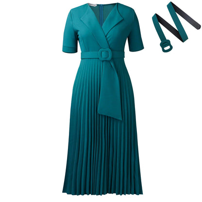 Sleeve Fashion Elegant Pleated High Waist Dresses
