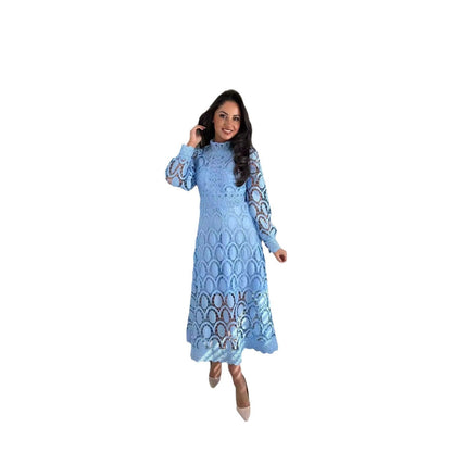 Women's Autumn Sexy Hollow Long-sleeved Stand Collar Dresses
