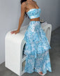 Women's Fashion Wrapped Chest Printed Backless Split Dresses