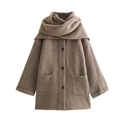 Women's Stylish Elegant Knitted With Scarf Coats