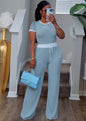 Women's Casual Daily Rib Contrast Color Round Neck Suits