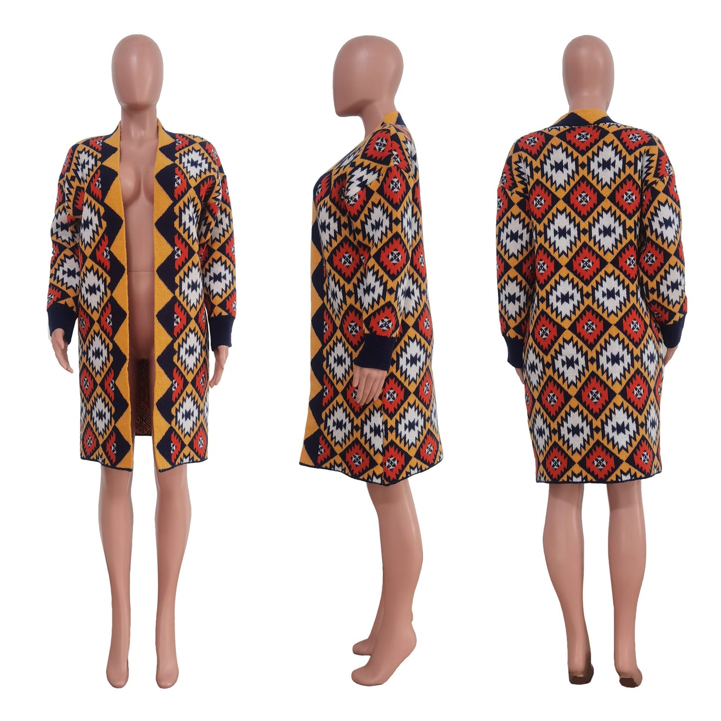 Women's Long With Flower Handmade Knitted Sweaters