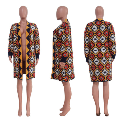 Women's Long With Flower Handmade Knitted Sweaters