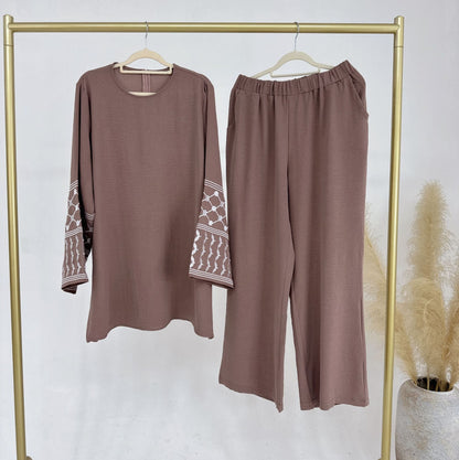 Graceful Turkish Embroidered Wide Leg Two-piece Suits